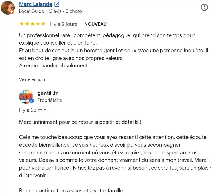 Avis client google